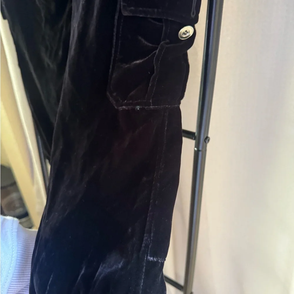 Black Velvet Cargo Pants - Picture 3 of 4